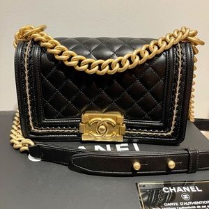 💓SOLD💓Chanel Boy Jacket Lambskin Small Gold Trim Flap Bag